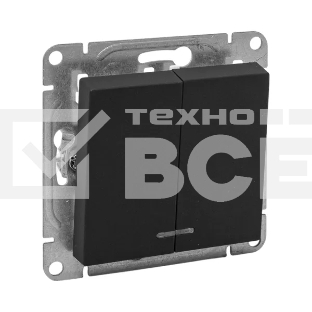 Механизм выключателя EKF UP1-SWB-24 двухклавишный, с подсветкой, черный Эпика