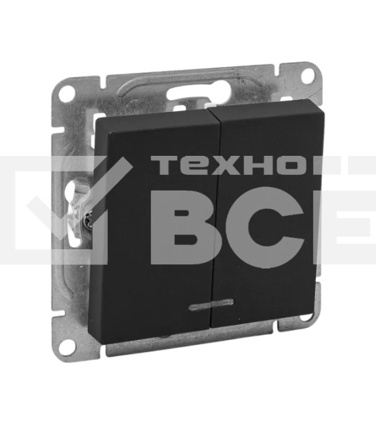 Механизм выключателя EKF UP1-SWB-24 двухклавишный, с подсветкой, черный Эпика