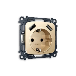 Комплект механизма электрической розетки OMEGA Шампань 2USB A+A 18W (быстрая зарядка) с/з QUANT (OP6090, VM155) MO609010