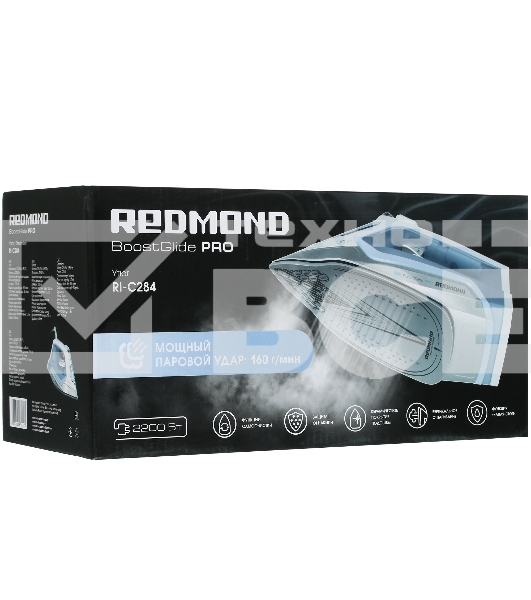 Утюг Redmond RI-C284 голубой, 2200 Вт, подошва - керамика, пар 35 г/мин, паровой удар 160 г/мин, самоочистка, антикапля