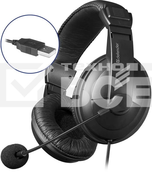 Гарнитура проводная Defender Gryphon 750U USB, черный, 1.8м кабель