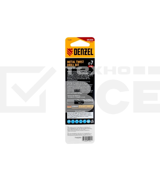 Сверло спиральное по металлу Denzel 7,0 x 109мм, Р6М5, Golden Tip, многогранная заточка