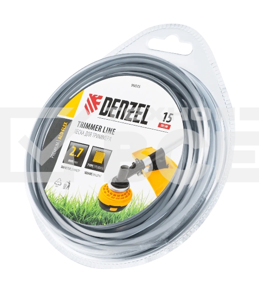 Леска для триммера Denzel армированная алюминием квадратная, 2,7мм х 15м, блистер ALUFLEX