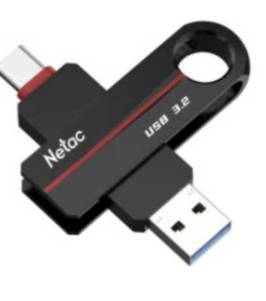 Флешка USB Netac US18 (NT03US18C-064G-32BK), 64Gb, USB 3.2/TypeC, R/W 200/100, черный/красный