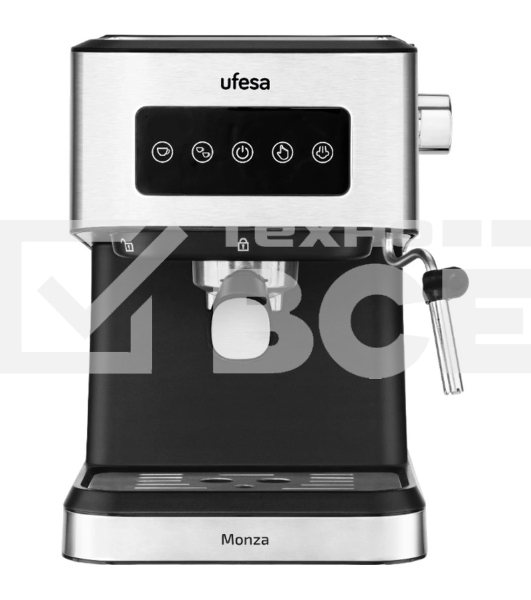 Кофеварка рожковая Ufesa MONZA черный/серебристый, исп. кофе - молотый, 1.5 л, 1050 Вт, 20 Бар.