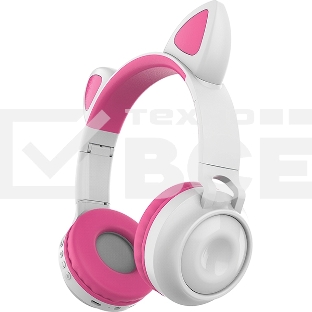 Гарнитура BT QUMO Party Cat ВТ 0025 (бело-розовая) c подсветкой, FM-радио, MicroSD, накладная, Bluetooth 5.0+EDR, 360 мА-ч, до 10 часов работы, пластик+экокожа.