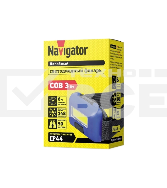 Фонарь налобный Navigator 14 660 NPT-H24-3AAA 3 режима 1COB LED 3Вт; блистер 14660