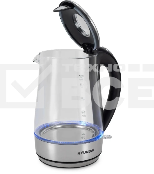 Чайник электрический Hyundai HYK-G8406 1.7л. 2200Вт прозрачный/черный (корпус: нержавеющая сталь)