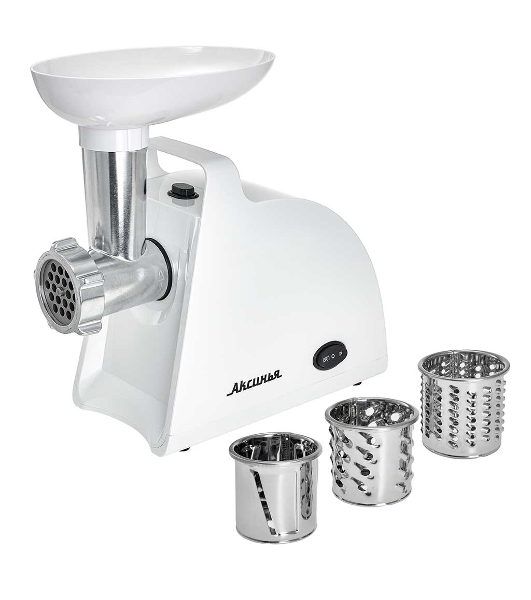 Мясорубка электрическая АКСИНЬЯ КС-2005С белый, 2000 Вт, 1.8 кг/мин, реверс, защита от перегрузки, насадки - 7