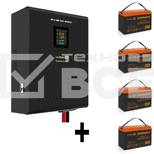 Комплект ИБП EX296005RUS + батарея 100Aч EX285656RUS 4шт (инвертор, синус, для котла, настенный) ExeGate FineSine SX-7000.LCD.AVR.2SH.T <7000VA/5000W, чистая синусоида, цветной LCD-дисплей, AVR, 2*Schuko+клеммы, линейно-интерактивный, крепление настенное,