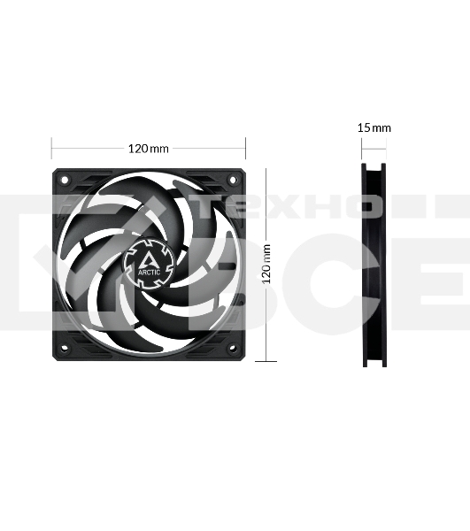 Вентилятор для корпуса Arctic P12 SLIM PWM PST черный, 120 мм, 2100 об/мин, 22.5 дБ, 4 pin