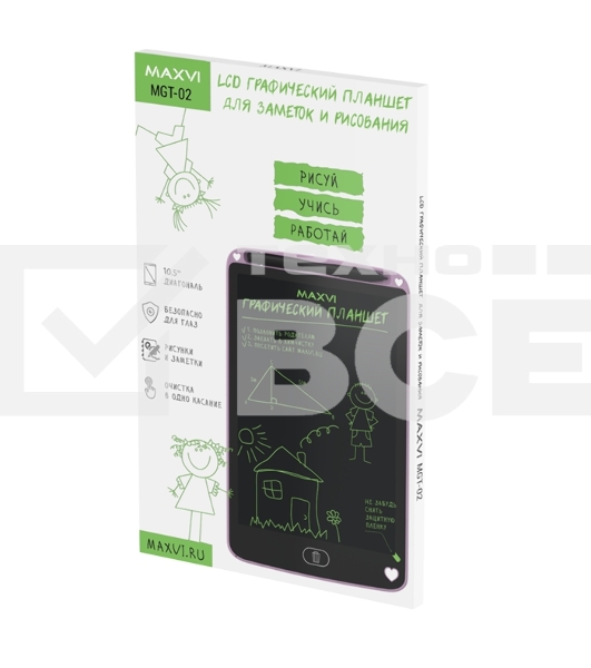 Графический планшет LCD для заметок и рисования Maxvi MGT-02 pink