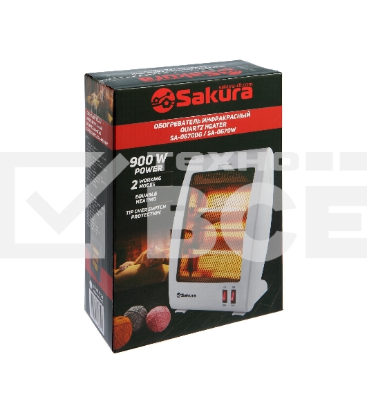 Инфракрасный обогреватель Sakura SA-0670W, белый, кварцевый, 900 Вт, 20 м2