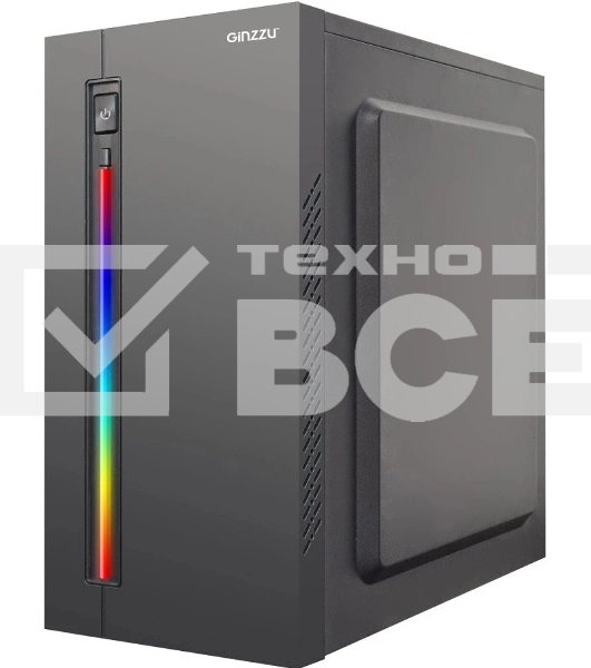 Компьютерный корпус MiniTower Ginzzu D370, RGb, Акриловое стекло, mATX, 2xUSB 2.0, черный, без БП, без вентиляторов