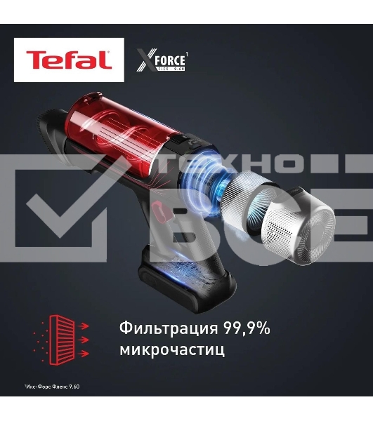 Пылесос вертикальный Tefal X-Force Flex TY2079WO 250Вт черный/красный