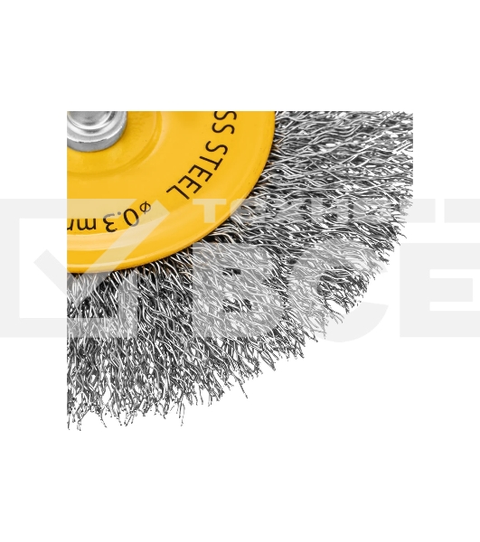 Щетка для дрели Denzel 100 мм, плоская, со шпилькой, нержавеющая витая проволока