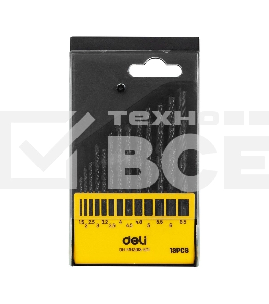 Набор сверл по металлу HSS (1,5-6,5мм, 13 шт) Deli DH-MHZ013-ED1 пластиковый кейс