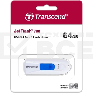 Флешка USB Transcend JetFlash 790 (TS64GJF790W), 64Gb, USB 3.0, R/W 70/25, белый/синий