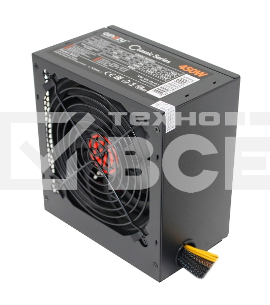 Блок питания Ginzzu CB450 12CM black,24+4p,PCI-E, 3*SATA, 2*IDE,оплетка MB, кабель питания