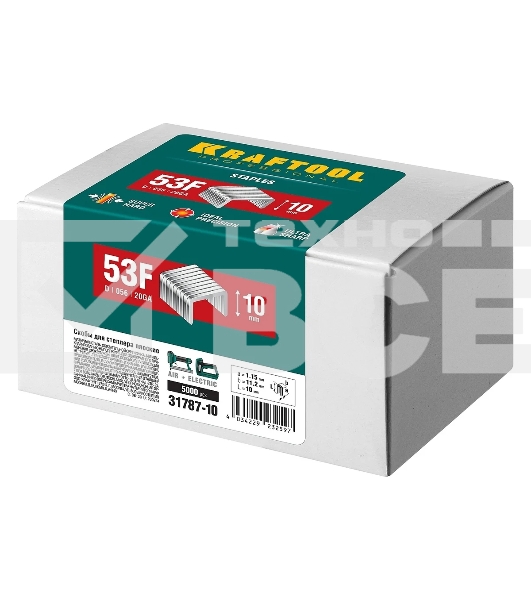 Скобы для степлера KRAFTOOL 10 мм плоские тип 53F, 5000 шт