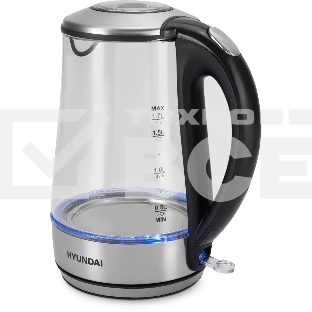 Чайник электрический Hyundai HYK-G8406 1.7л. 2200Вт прозрачный/черный (корпус: нержавеющая сталь)