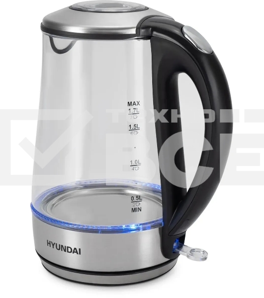 Чайник электрический Hyundai HYK-G8406 1.7л. 2200Вт прозрачный/черный (корпус: нержавеющая сталь)
