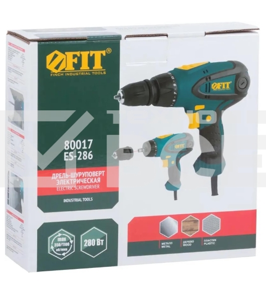 Дрель-шуруповерт FIT ES-286, Сетевая, 280 Вт