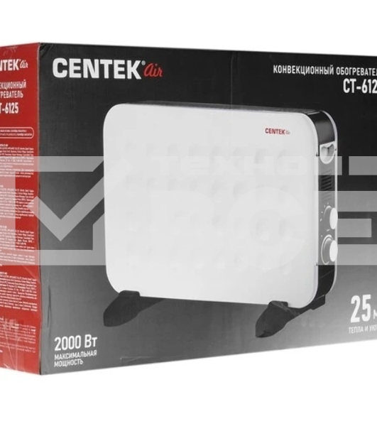 Конвектор Centek CT-6125 белый/черный, 750/1250/2000 Вт, 25 м2, механический термостат