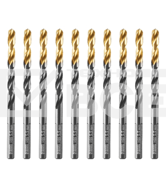 Сверло по металлу Denzel 5,5 мм, HSS-Tin, Golden Tip, 10 шт.