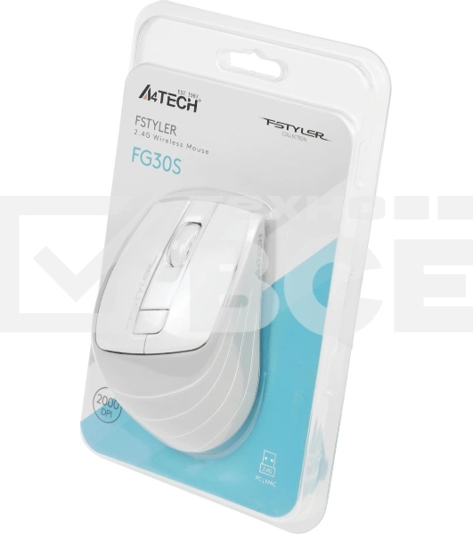 Мышь беспроводная A4Tech Fstyler FG30S белый/серый, 2000 dpi, радиоканал, USB, кнопки - 6