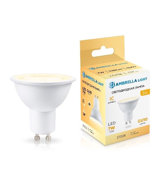 Лампа светодиодная	Ambrella light 190713 LED MR16 7W IC GU10 2700K 175-265V 38°