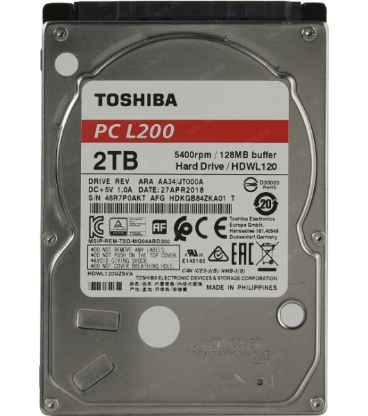 Жесткий диск HDD Toshiba L200 2Tb 5400rpm SATA-III 128Mb 2.5'