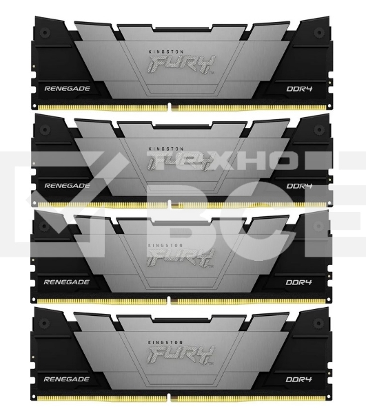 Оперативная память Kingston Fury Renegade, DDR4, 32GB (4x8GB), 3600MHz, CL16, чёрный, радиатор