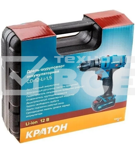 Дрель-шуруповерт аккумуляторная Кратон CD-12-Li-1,5