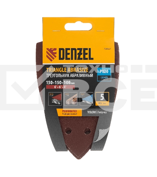 Треугольник абразивный Denzel на ворc. подложке под 