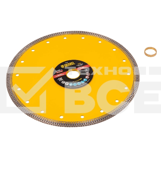 Диск алмазный отрезной Denzel 230 х 22,2мм, сплошной, супертонкий, горячий пресс, сухой/мокрый рез