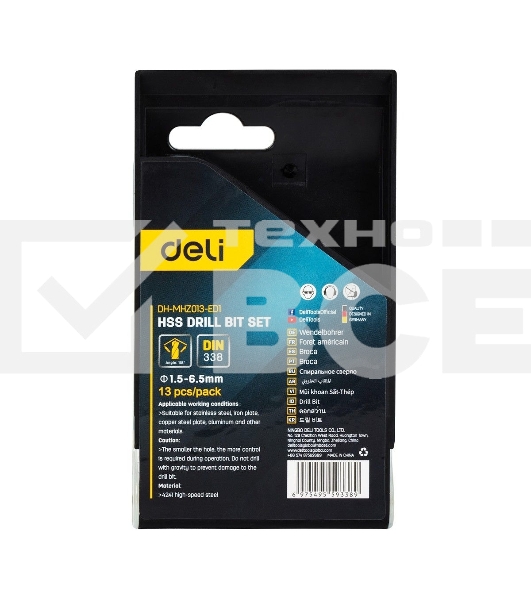 Набор сверл по металлу HSS (1,5-6,5мм, 13 шт) Deli DH-MHZ013-ED1 пластиковый кейс