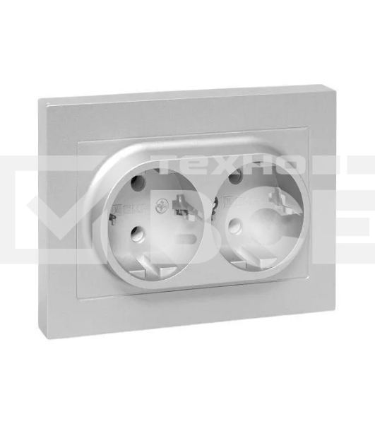 Розетка 2-м EKF UP1-SOA-210 СП Эпика 16А с заземл. без защ. шторок с рамкой механизм алюм.