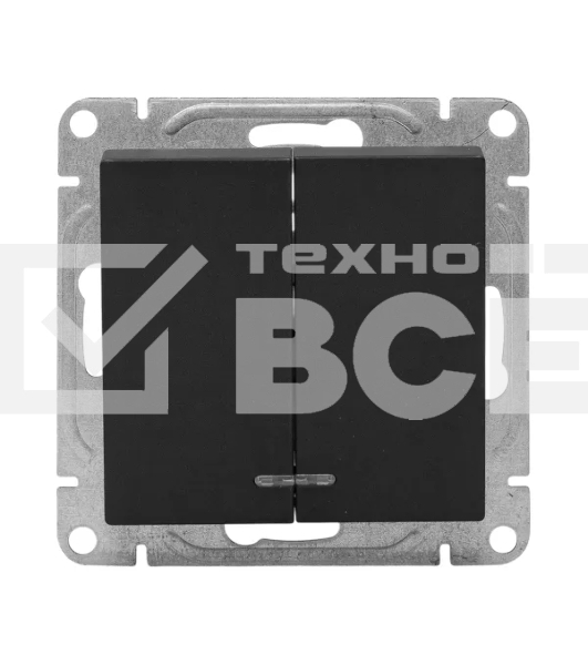 Механизм выключателя EKF UP1-SWB-24 двухклавишный, с подсветкой, черный Эпика