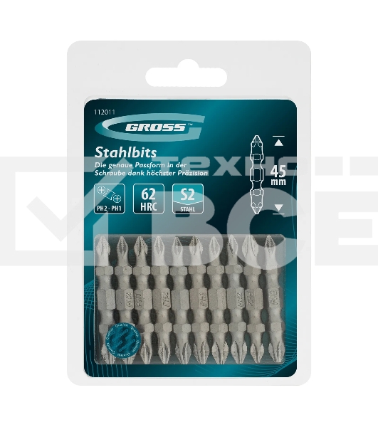 Бита двухстор. Gross PH2-PH1х45мм, сталь S2, 10шт.