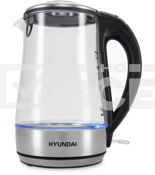 Чайник электрический Hyundai HYK-G8406 1.7л. 2200Вт прозрачный/черный (корпус: нержавеющая сталь)