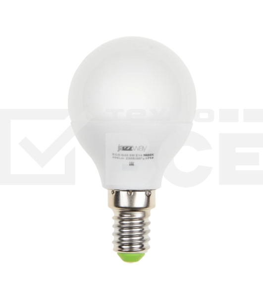 Лампа светодиодная JazzWay PLED-ECO-G45 5Вт шар 3000К теплый белый E14 400лм 220-240В