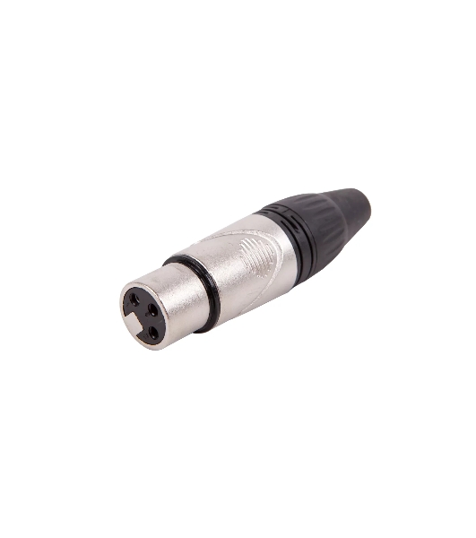 Разъем аудио FORCE CFA-022XLR (F), материал контактных частей медь с серебряным покрытием, покрытие корпуса никель, цвет матовый серебристый/черный