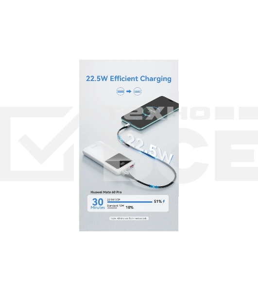 Внешний аккумулятор Vention 10000mAh(M/C-A/A)22.5W Белый с LED Дисплеем
