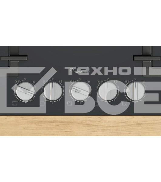 Газовая варочная панель Bosch PPQ7A6I45, 75 см, закаленное стекло, черная, 5 конфорок, 1 WOK-конфорка c 2 контурами пламени, 1 конфорка повышенной мощности, FlameSelect, индивидуальные чугунные решетки, газ-контроль, автоматический электроподжиг, сделано в Испании