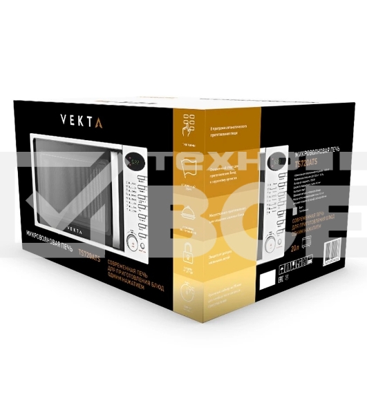 Микроволновая печь Vekta TS720ATS серебристый/черный, 20 л, 700 Вт, переключатели - кнопки, поворотный механизм