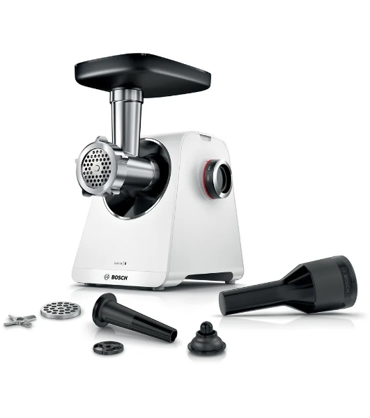 Мясорубка электрическая Bosch MFWS607W белый, 2100 Вт, 3.5 кг/мин, реверс, насадки - 4