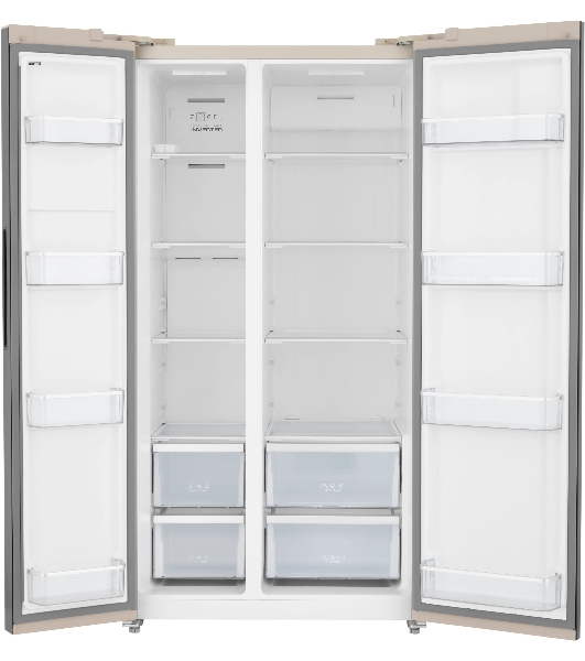 Холодильник Zugel ZRSS630C бежевое стекло двухкамерный 377/193л морозилка сбоку, No Frost, Side by Side