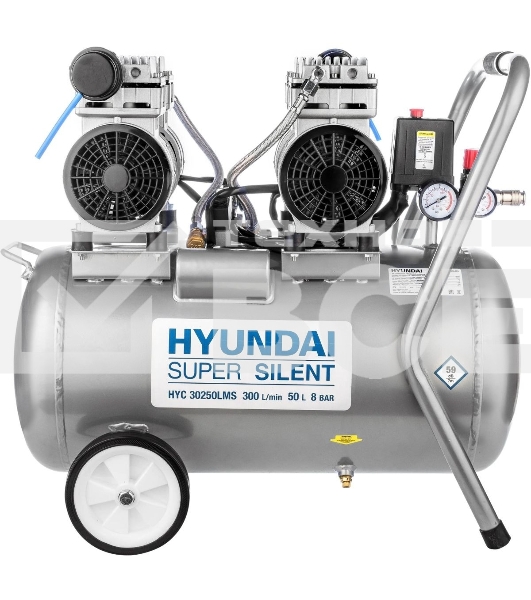 Компрессор поршневой Hyundai HYC 30250LMS безмасляный 300л/мин 50л 2000Вт серебристый/черный