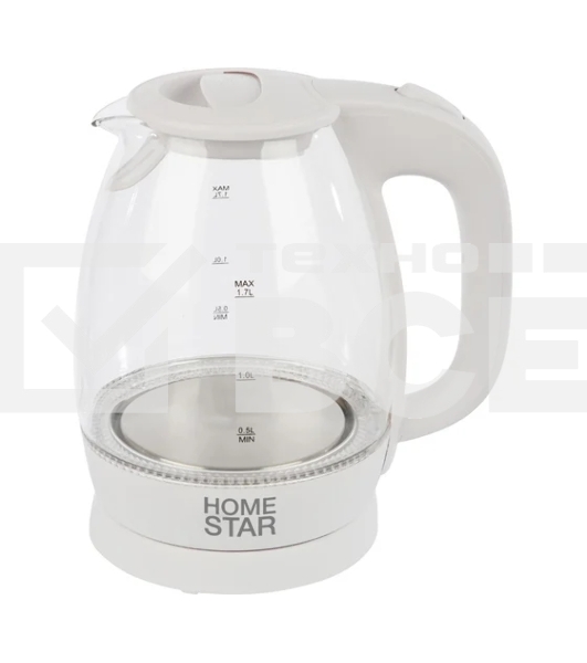Чайник электрический Homestar HS-1012 1.7 л, стекло, белый (003566)